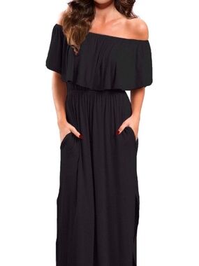 Women’s Black Off-the-Shoulder Maxi Dress – Size Large